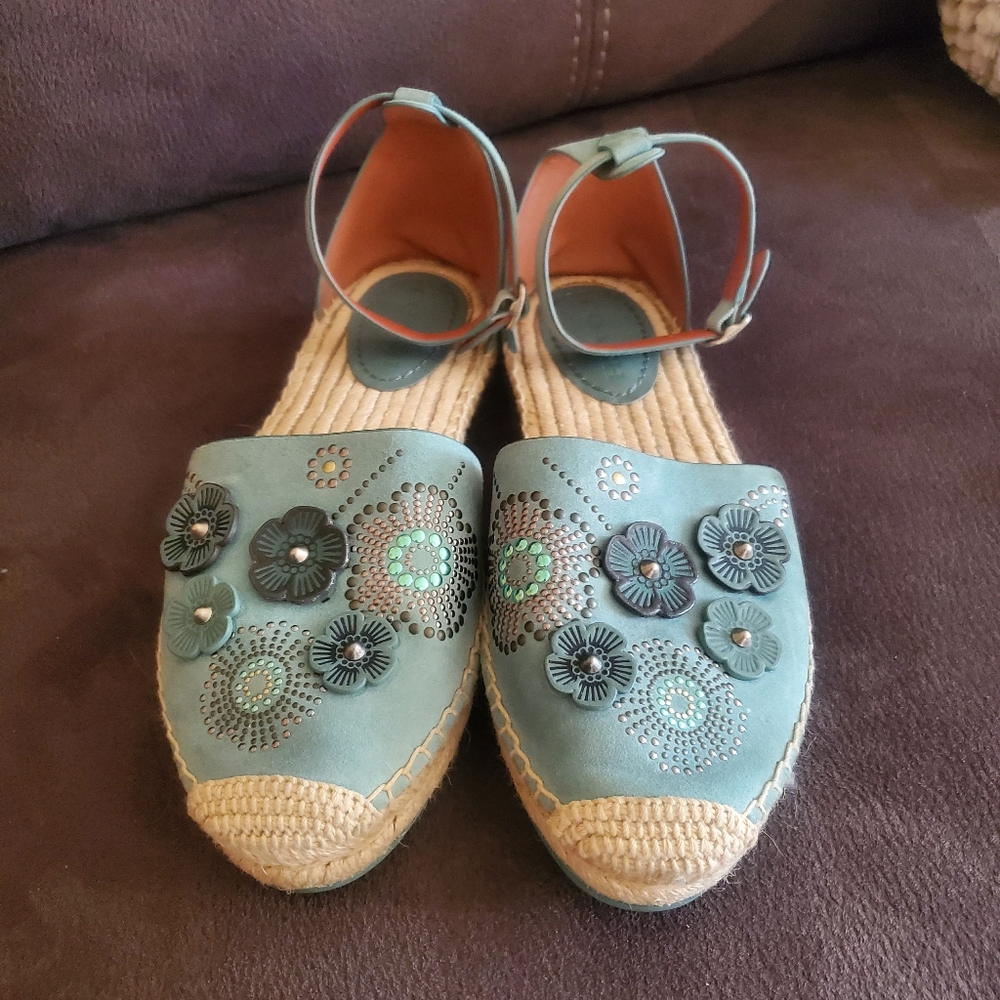 Coach Astor Tea Rose Tiffany Teal RARE Espadrille Suede sz 8 B